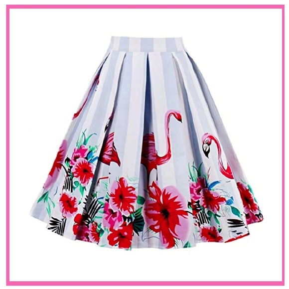 Flamingo Print Flare Skirt